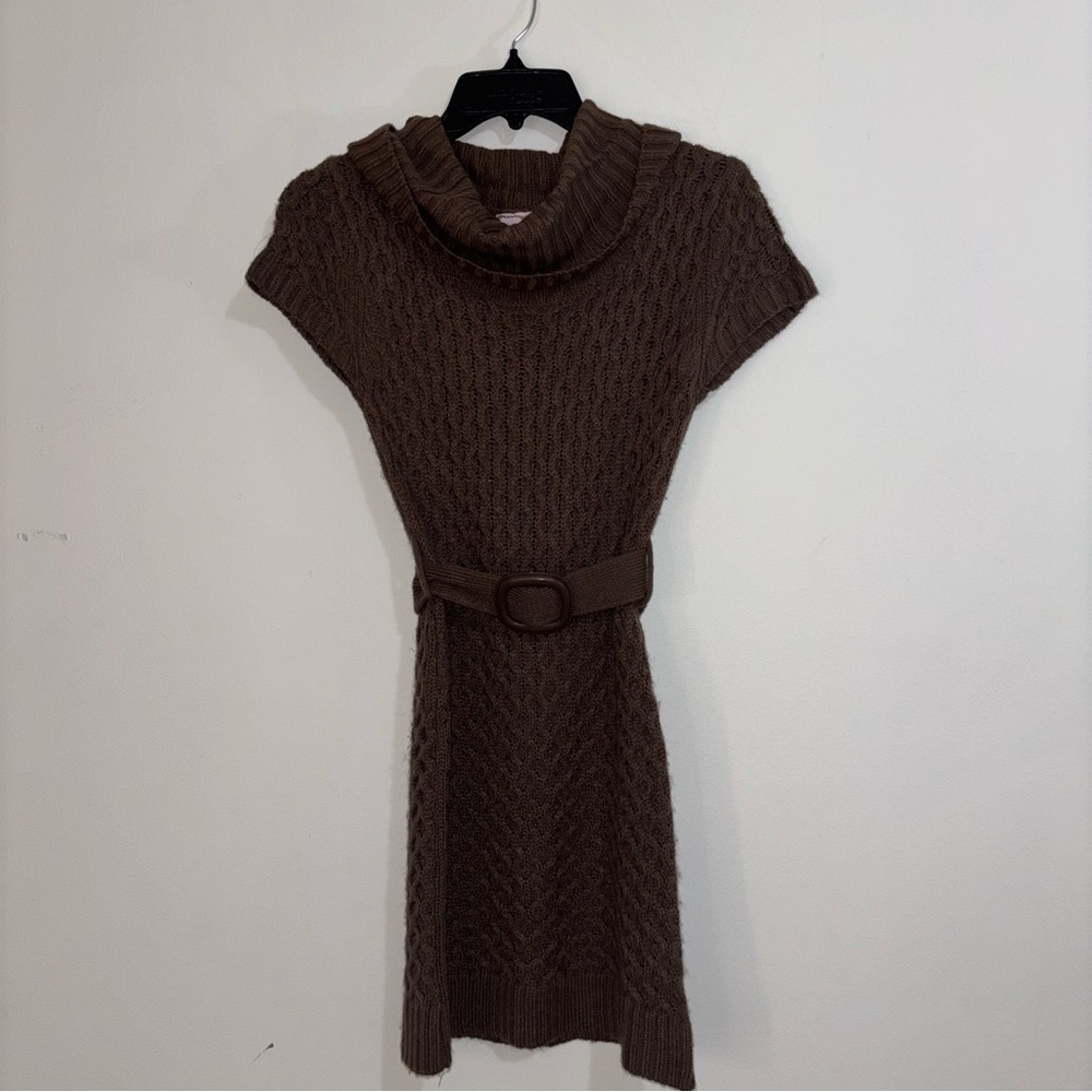 Brown Knit Sweater Dress with Belt